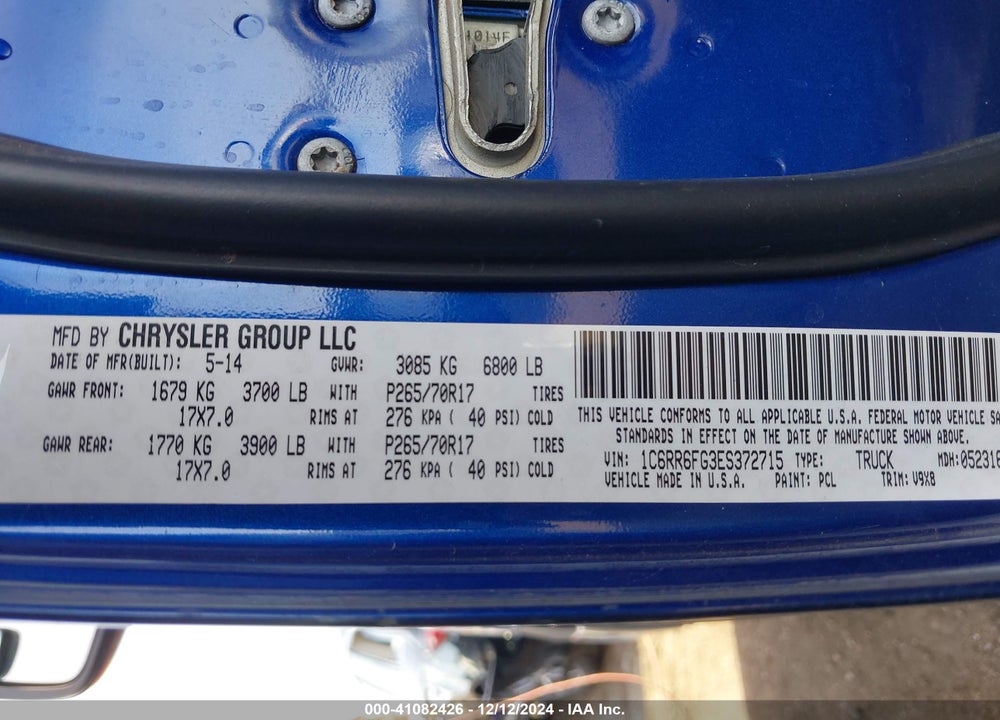 2014 RAM 1500 TRADESMAN VIN: 1C6RR6FG3ES372715