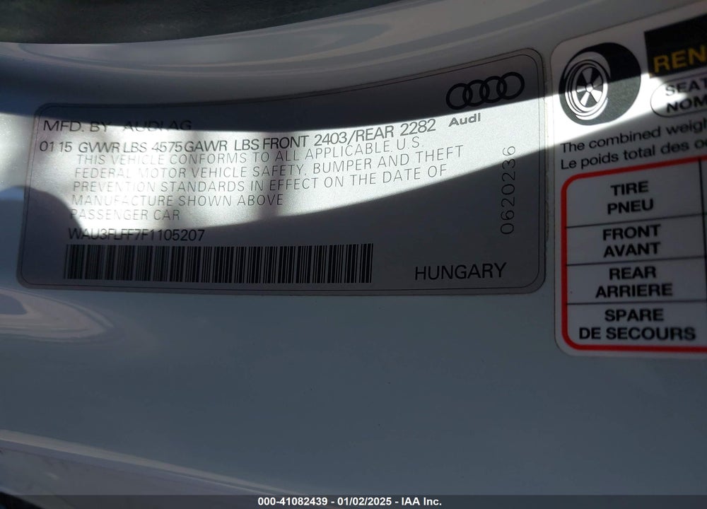 2015 AUDI A3 VIN: WAU3FLFF7F1105207