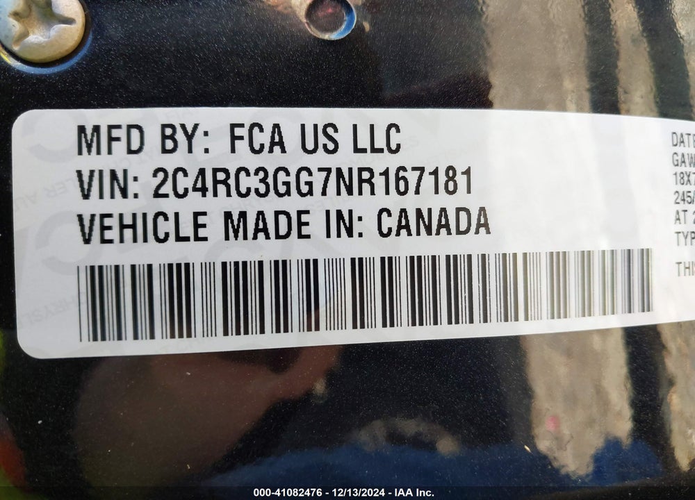 2022 CHRYSLER PACIFICA LIMITED AWD VIN: 2C4RC3GG7NR167181