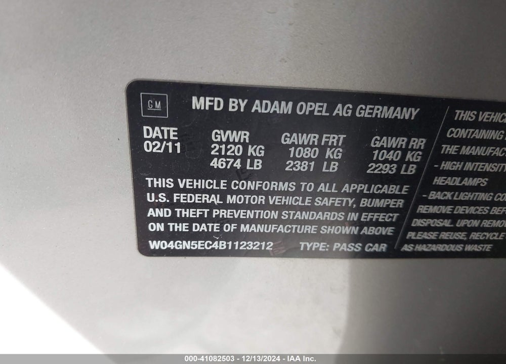 2011 BUICK REGAL CXL RUSSELSHEIM VIN: W04GN5EC4B1123212