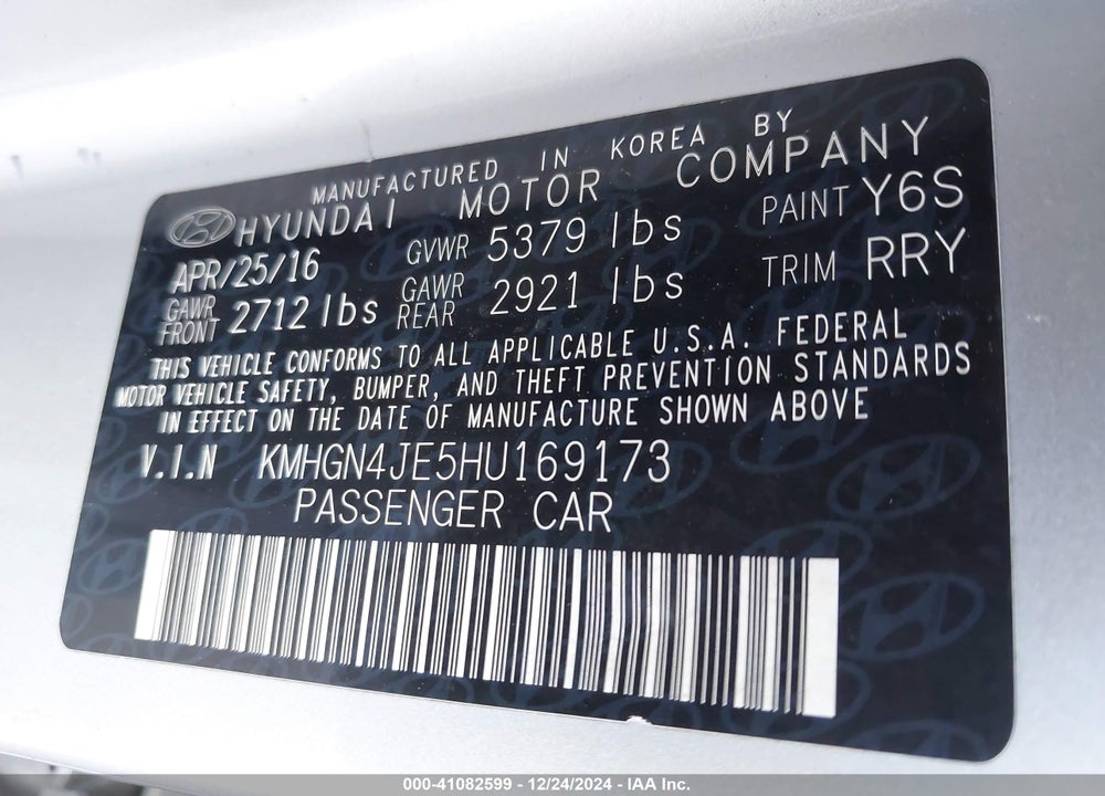 2017 GENESIS G80 VIN: KMHGN4JE5HU169173