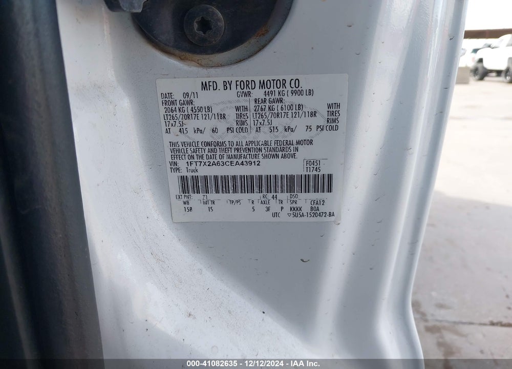 2012 FORD F-250 XL VIN: 1FT7X2A63CEA43912
