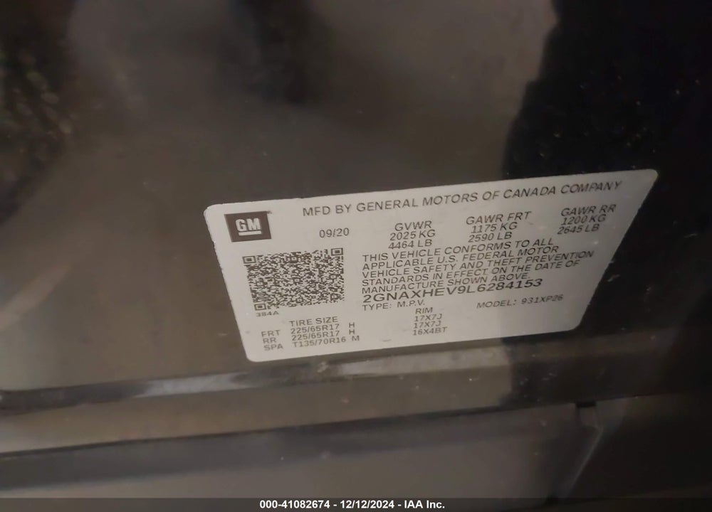 2020 CHEVROLET EQUINOX FWD LS VIN: 2GNAXHEV9L6284153