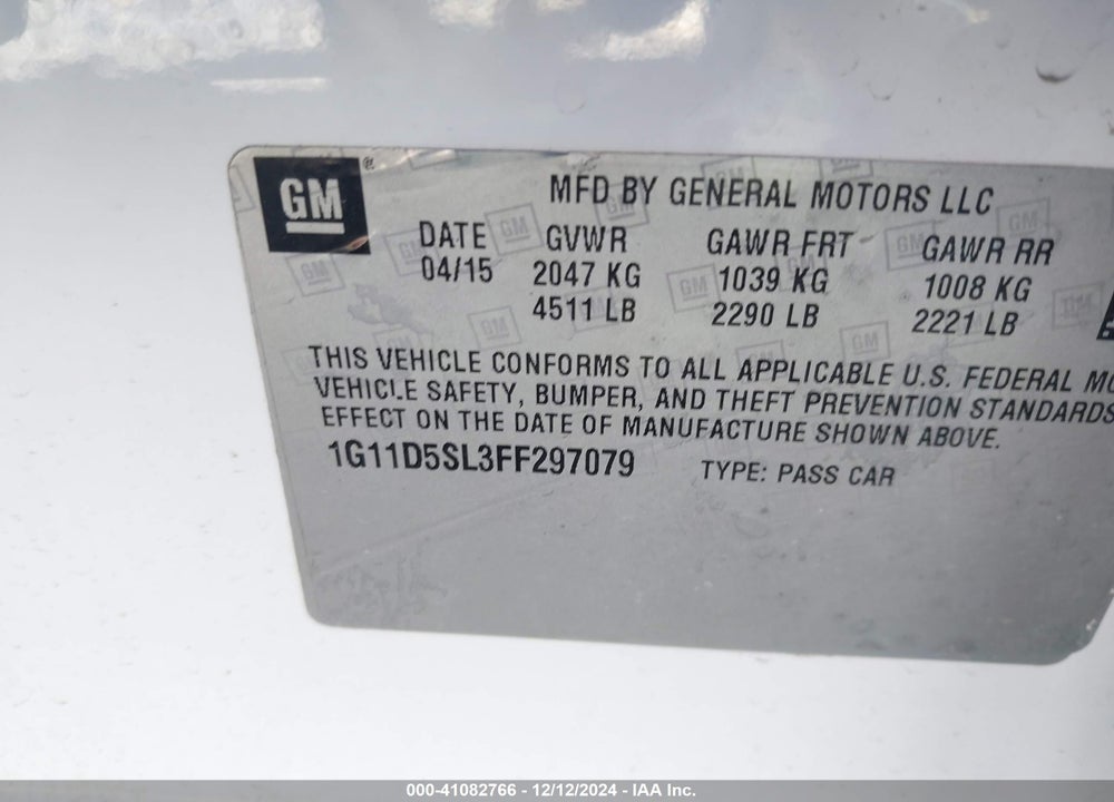 2015 CHEVROLET MALIBU 2LT VIN: 1G11D5SL3FF297079