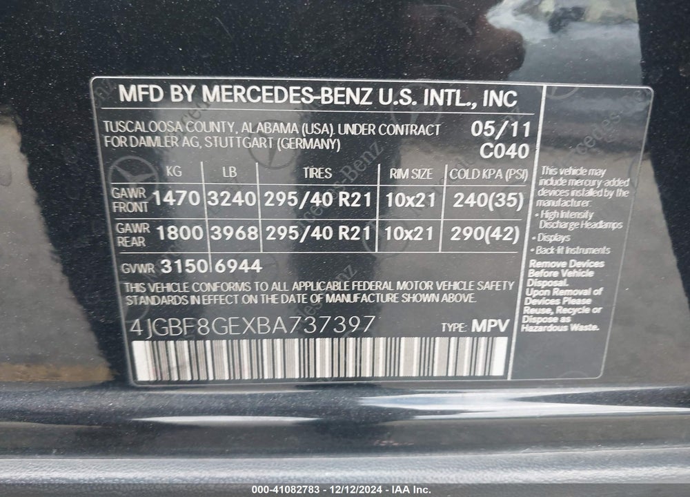 2011 MERCEDES-BENZ GL 550 4MATIC VIN: 4JGBF8GEXBA737397