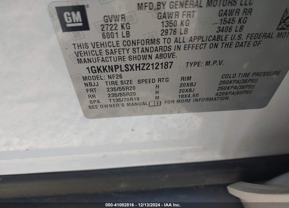2017 GMC ACADIA DENALI VIN: 1GKKNPLSXHZ212187