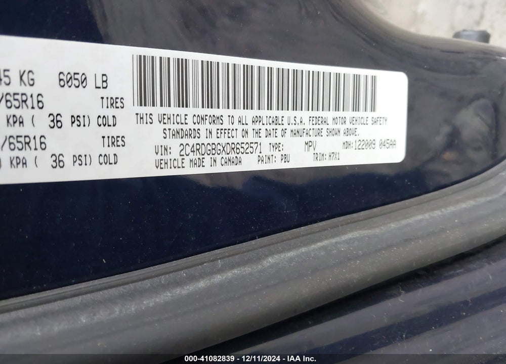 2013 DODGE GRAND CARAVAN AMERICAN VALUE PKG VIN: 2C4RDGBGXDR652571
