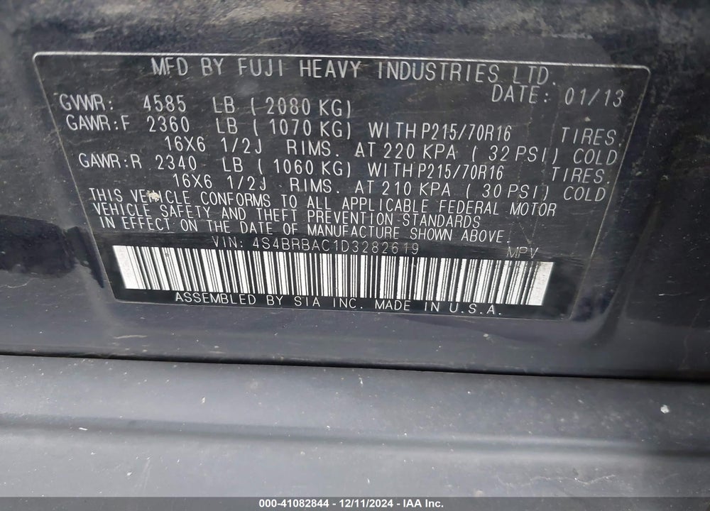 2013 SUBARU OUTBACK 2.5I VIN: 4S4BRBAC1D3282619