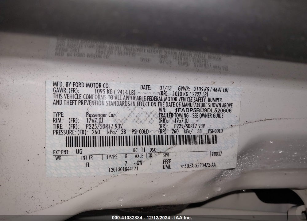 2013 FORD C-MAX HYBRID SEL VIN: 1FADP5BU9DL520606