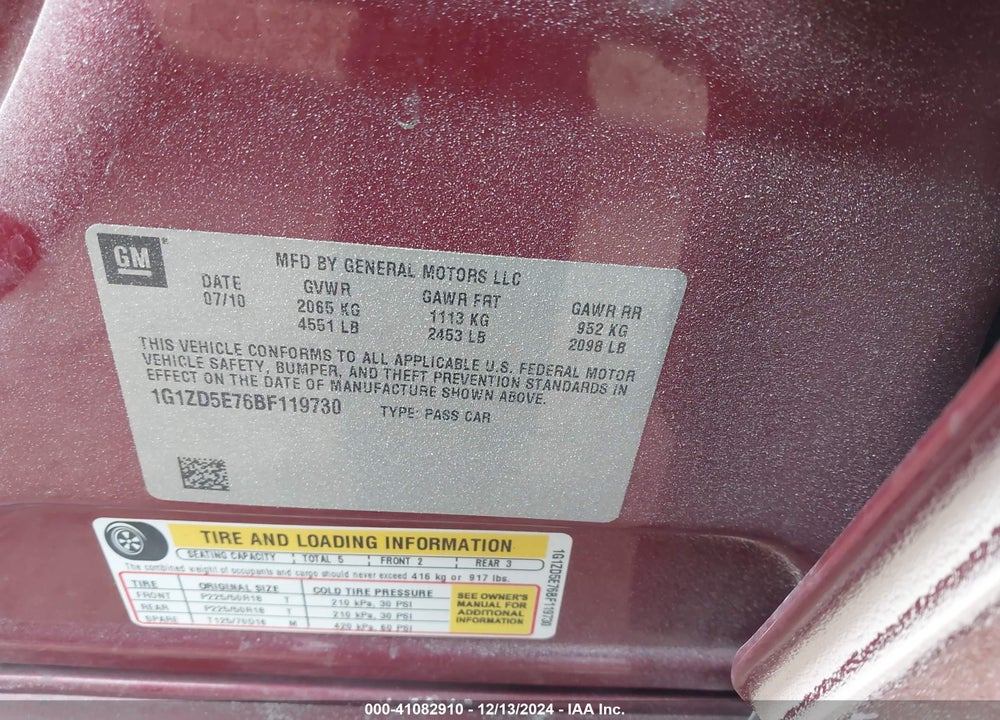2011 CHEVROLET MALIBU 2LT VIN: 1G1ZD5E76BF119730