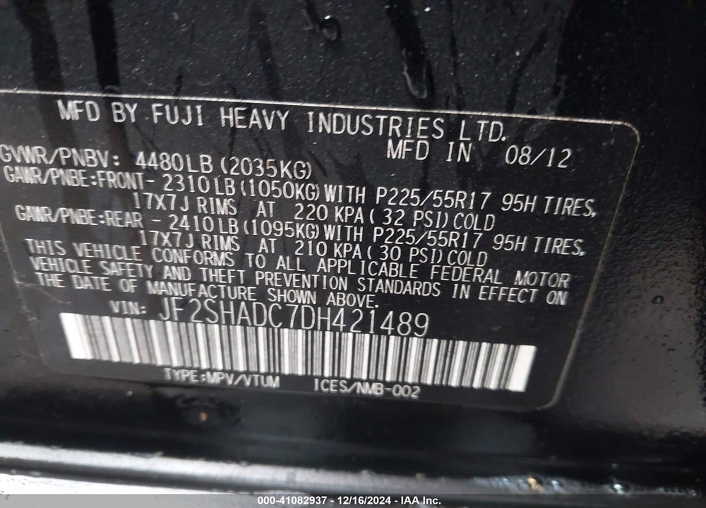 2013 SUBARU FORESTER 2.5X PREMIUM VIN: JF2SHADC7DH421489