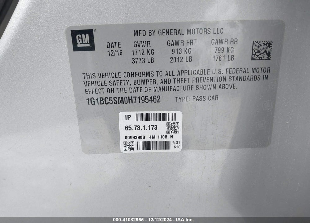 2017 CHEVROLET CRUZE LS AUTO VIN: 1G1BC5SM0H7195462