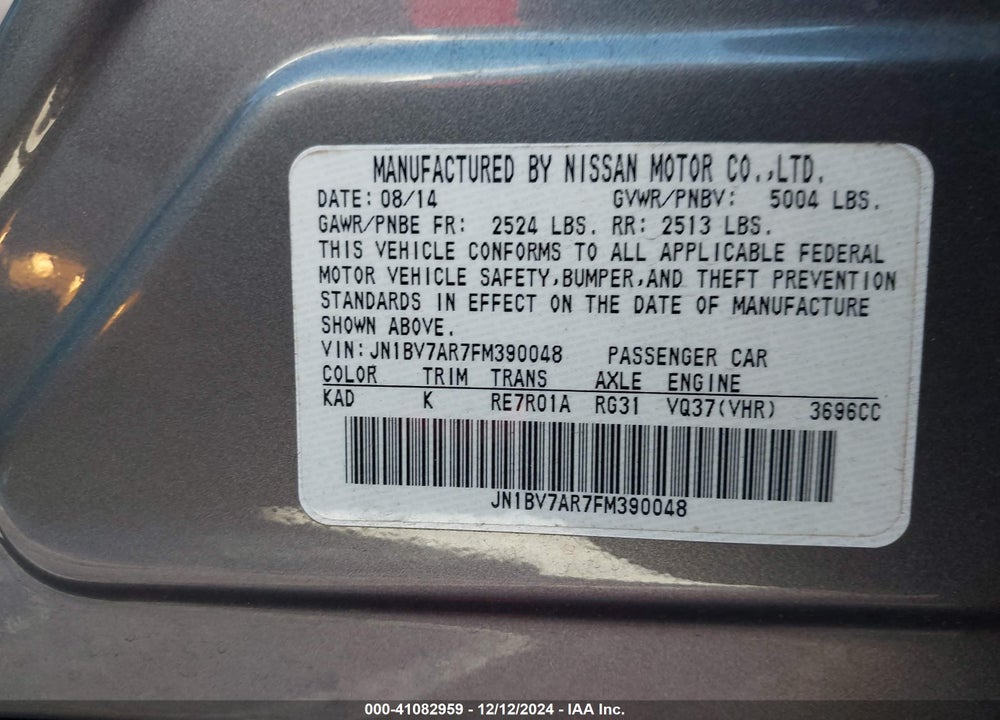 2015 INFINITI Q50 PREMIUM/SPORT VIN: JN1BV7AR7FM390048