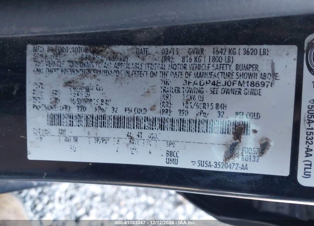 2015 FORD FIESTA SE VIN: 3FADP4EJ0FM186978
