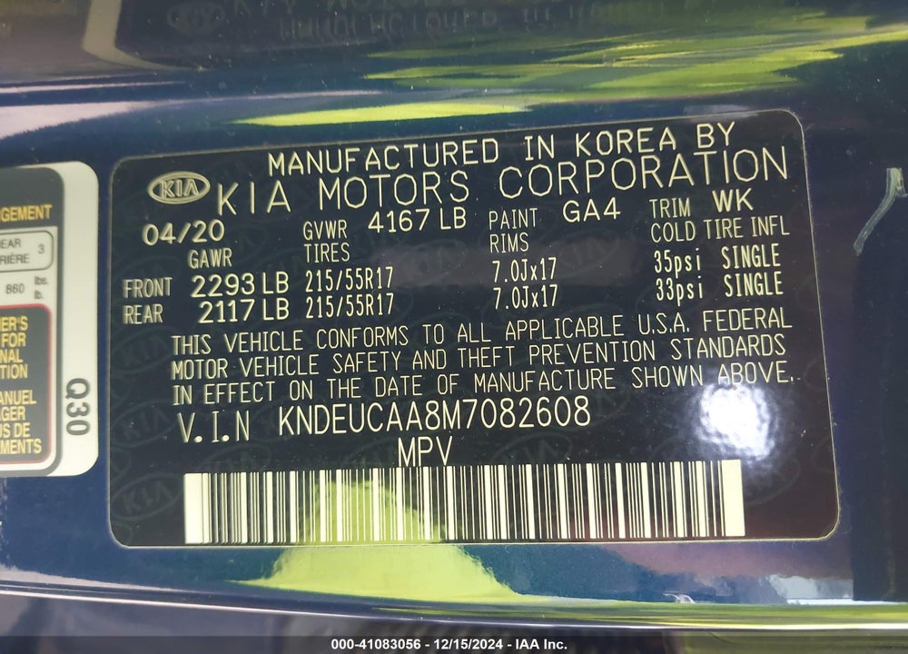 2021 KIA SELTOS S VIN: KNDEUCAA8M7082608