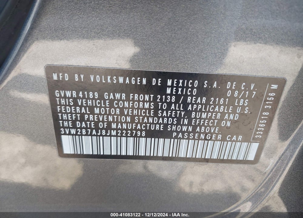 2018 VOLKSWAGEN JETTA VIN: 3VW2B7AJ8JM222798