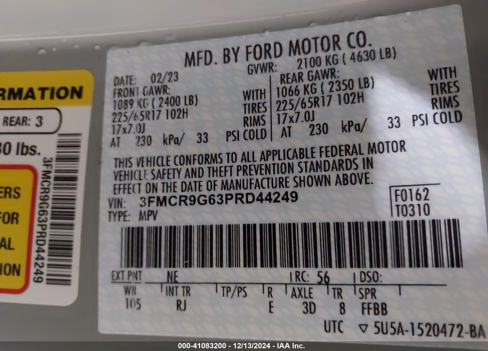 2023 FORD BRONCO SPORT HERITAGE VIN: 3FMCR9G63PRD44249