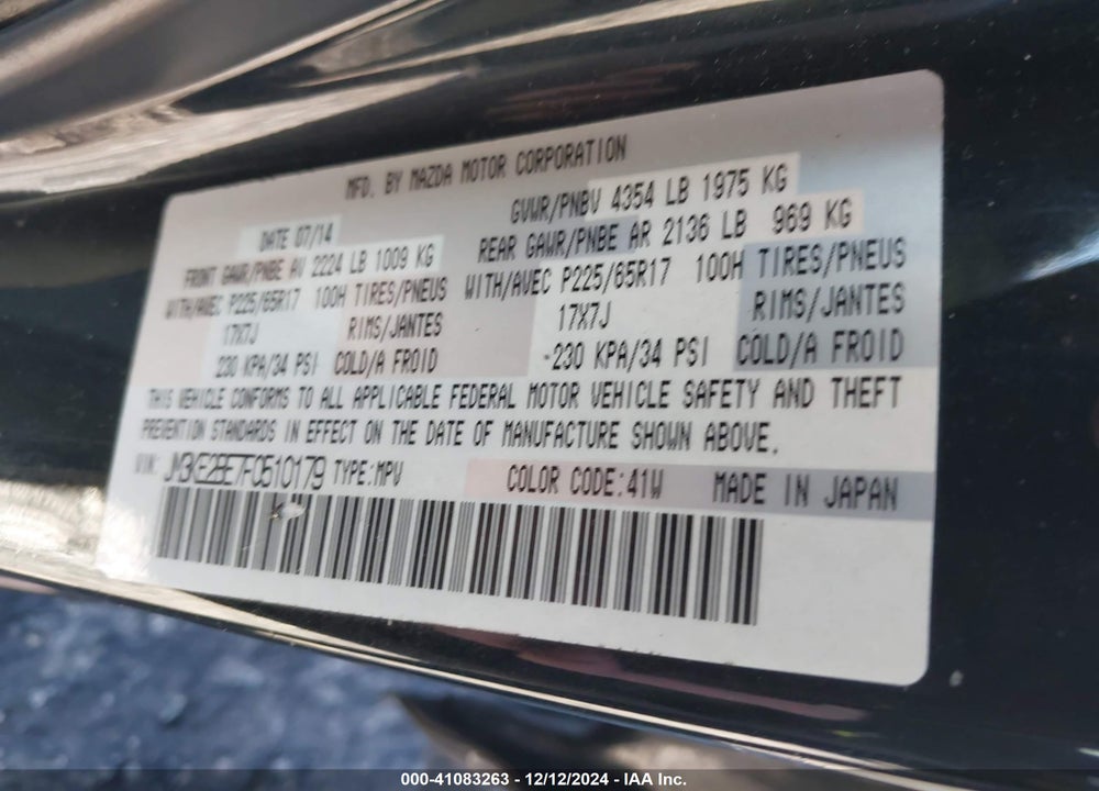 2015 MAZDA CX-5 SPORT VIN: JM3KE2BE7F0510179