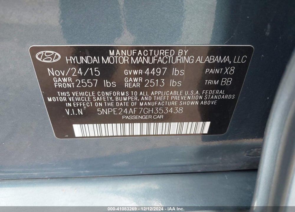 2016 HYUNDAI SONATA VIN: 5NPE24AF7GH353438