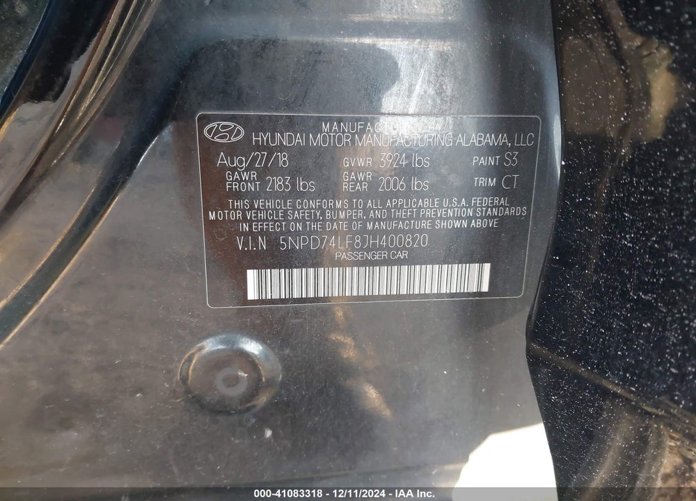 2018 HYUNDAI ELANTRA SE VIN: 5NPD74LF8JH400820