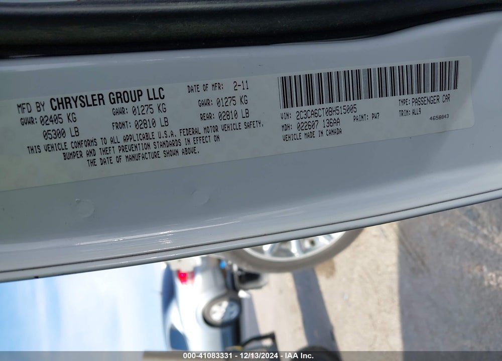 2011 CHRYSLER 300C VIN: 2C3CA6CT0BH515005