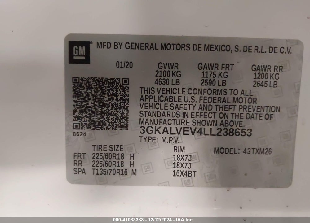 2020 GMC TERRAIN AWD SLT VIN: 3GKALVEV4LL238653