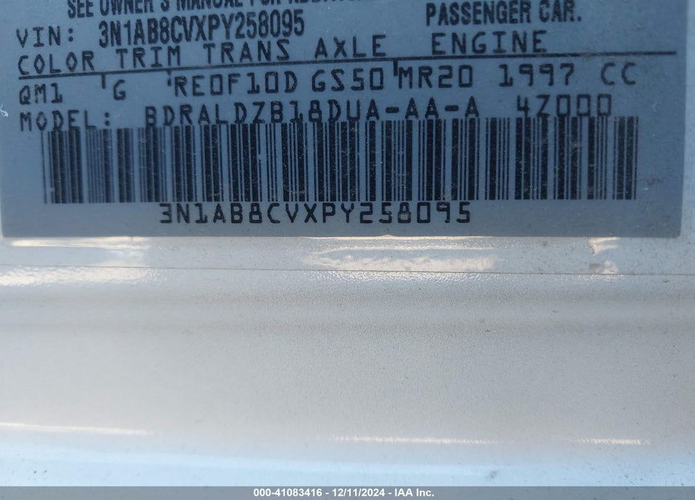2023 NISSAN SENTRA VIN: 3N1AB8CVXPY258095