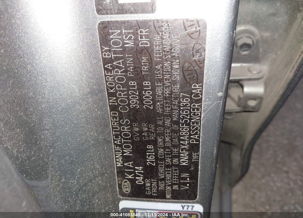 2015 KIA FORTE EX VIN: KNAFX4A86F5261367