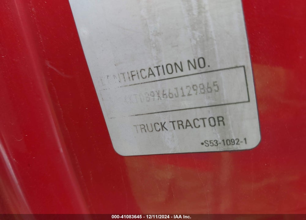 2006 KENWORTH T2000 T2000 VIN: 1XKTDB9X66J129865