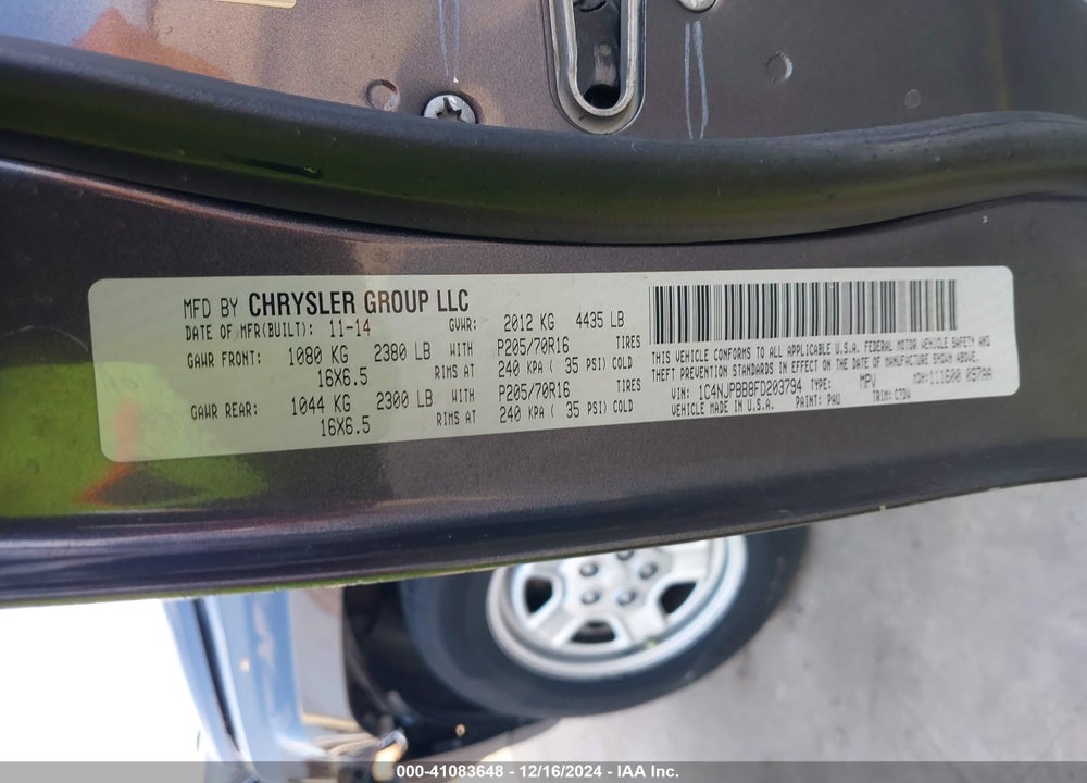 2015 JEEP PATRIOT SPORT VIN: 1C4NJPBB8FD203794