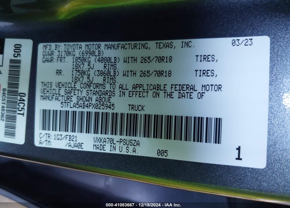 2023 TOYOTA TUNDRA SR5 VIN: 5TFLA5AB4PX025945