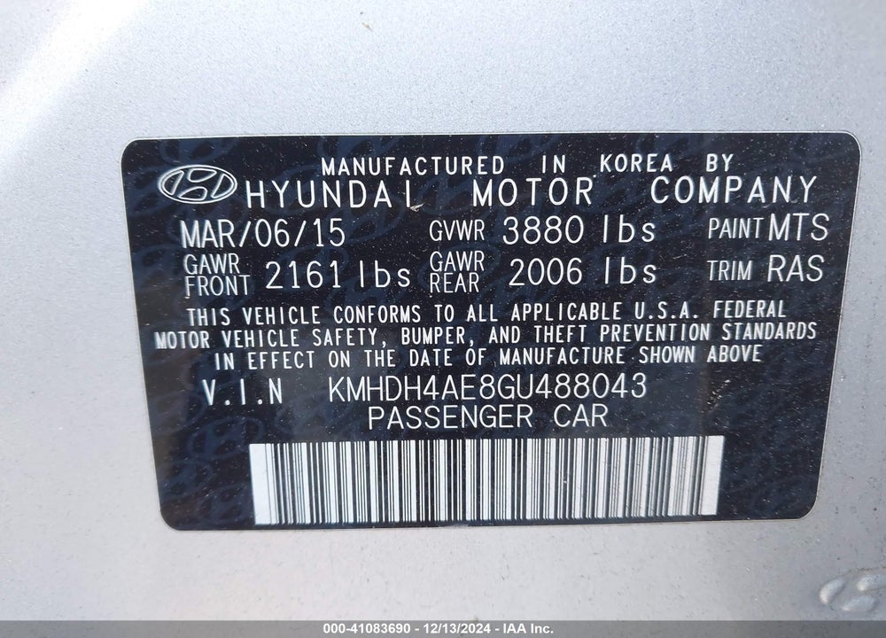 2016 HYUNDAI ELANTRA SE VIN: KMHDH4AE8GU488043