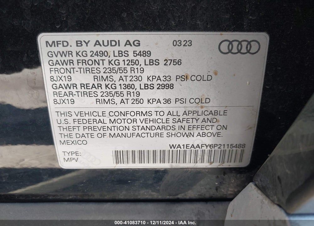 2023 AUDI Q5 PREMIUM PLUS 45 TFSI S LINE QUATTRO VIN: WA1EAAFY6P2115488