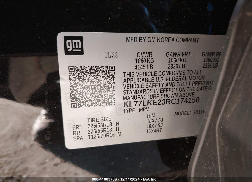 2024 CHEVROLET TRAX FWD ACTIV VIN: KL77LKE23RC174150