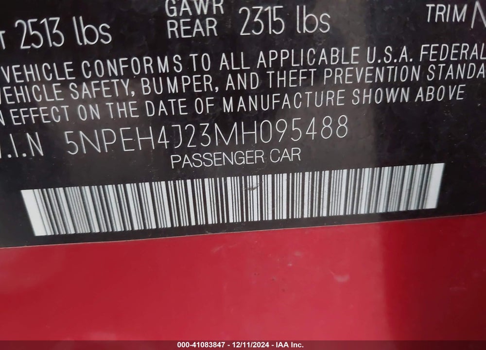 2021 HYUNDAI SONATA LIMITED VIN: 5NPEH4J23MH095488