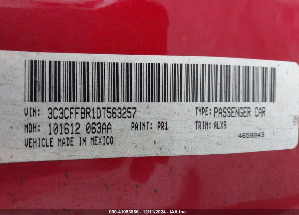 2013 FIAT 500 VIN: 3C3CFFBR1DT563257