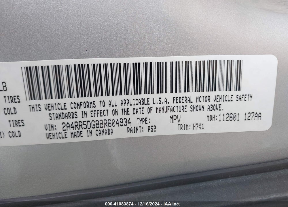 2011 CHRYSLER TOWN & COUNTRY TOURING VIN: 2A4RR5DG8BR604934