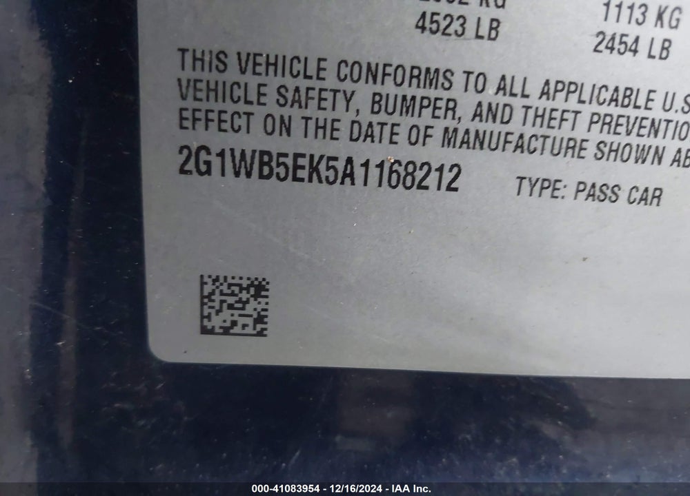 2010 CHEVROLET IMPALA LT VIN: 2G1WB5EK5A1168212