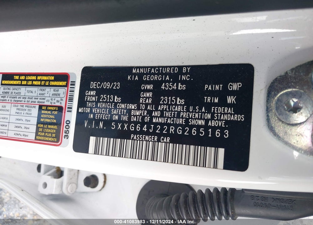 2024 KIA K5 GT LINE VIN: 5XXG64J22RG265163