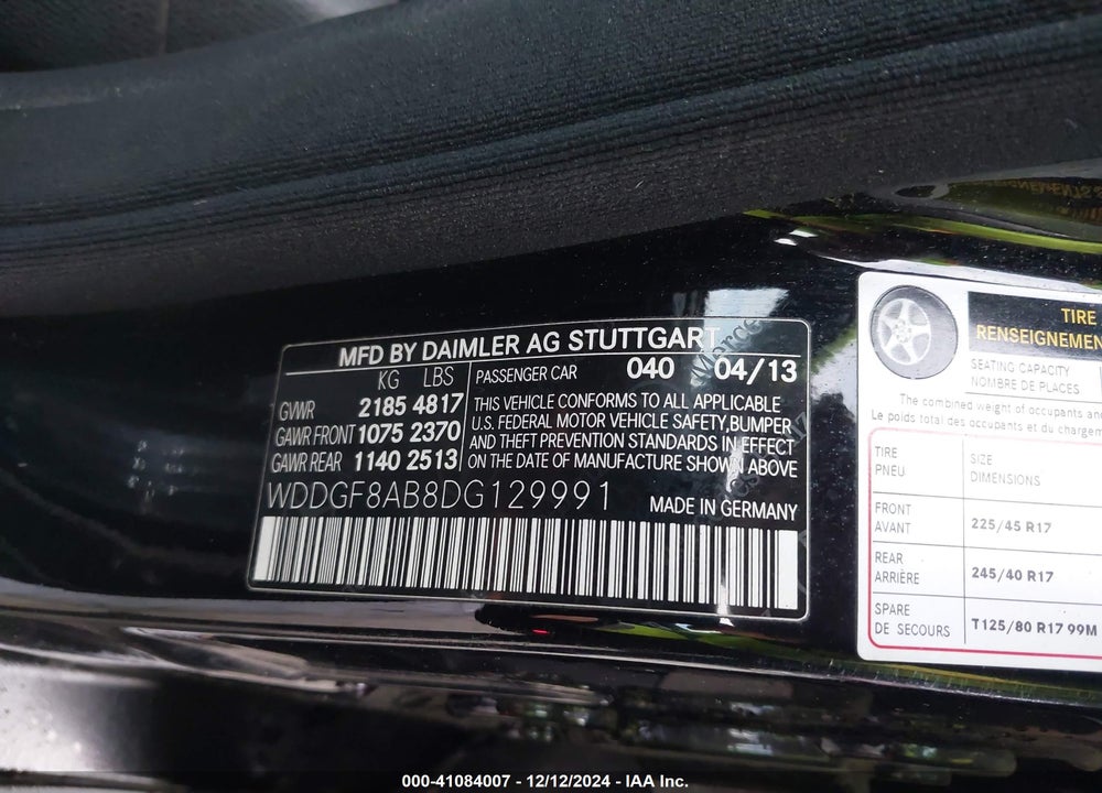 2013 MERCEDES-BENZ C 300 LUXURY 4MATIC/SPORT 4MATIC VIN: WDDGF8AB8DG129991