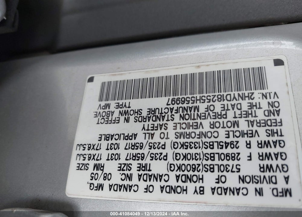2005 ACURA MDX VIN: 2HNYD18255H556997