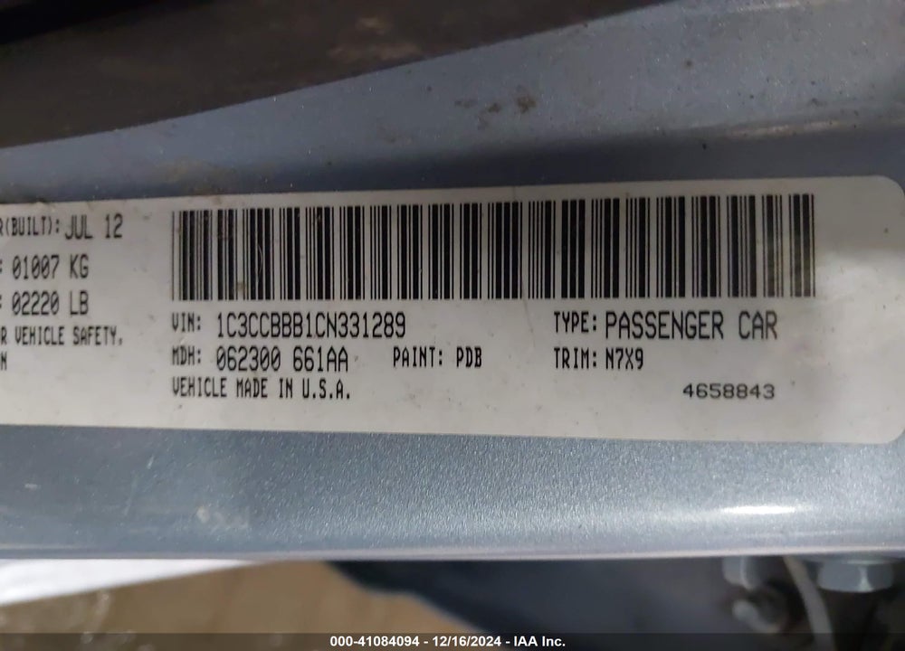 2012 CHRYSLER 200 TOURING VIN: 1C3CCBBB1CN331289