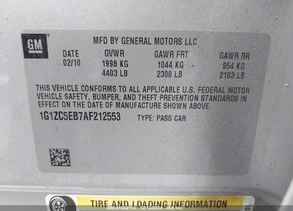 2010 CHEVROLET MALIBU LT VIN: 1G1ZC5EB7AF212553