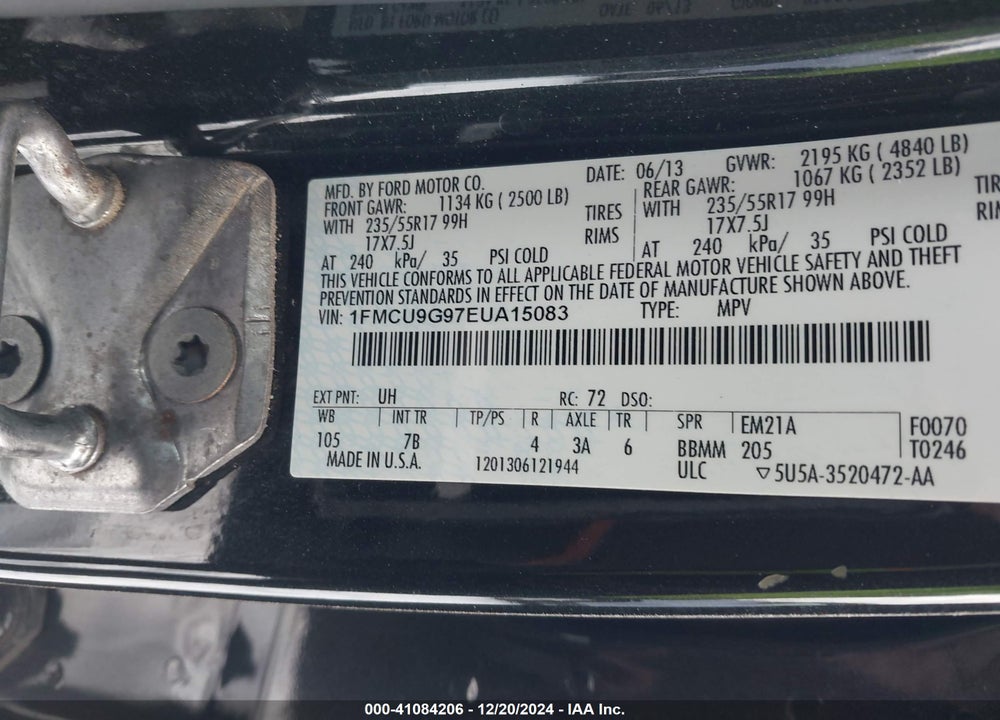 2014 FORD ESCAPE SE VIN: 1FMCU9G97EUA15083