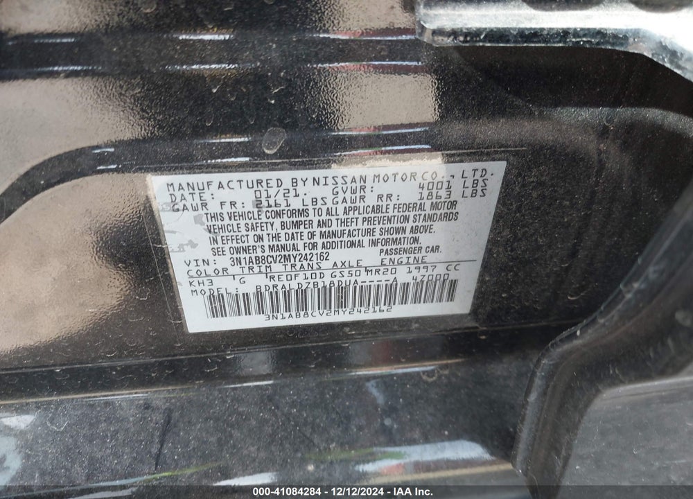 2021 NISSAN SENTRA VIN: 3N1AB8CV2MY242162