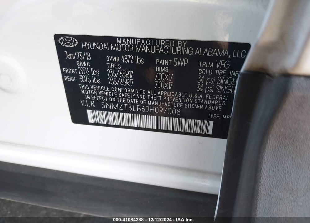 2018 HYUNDAI SANTA FE SPORT 2.4L VIN: 5NMZT3LB6JH097008