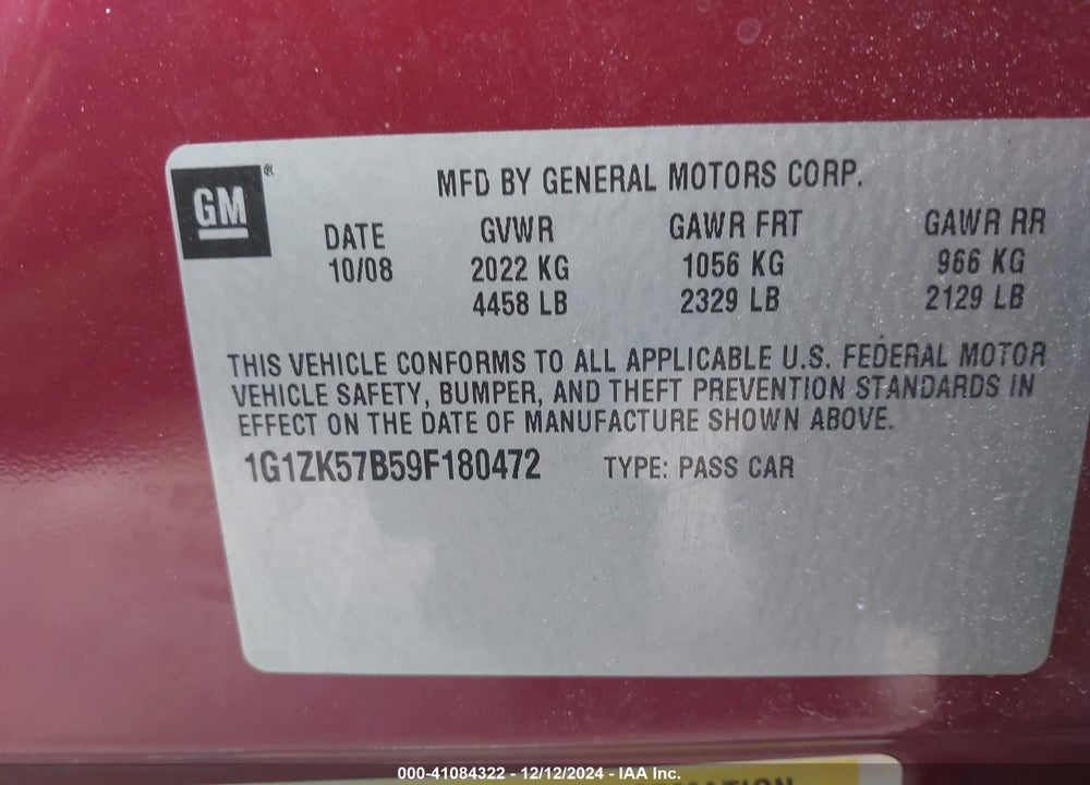 2009 CHEVROLET MALIBU LTZ VIN: 1G1ZK57B59F180472