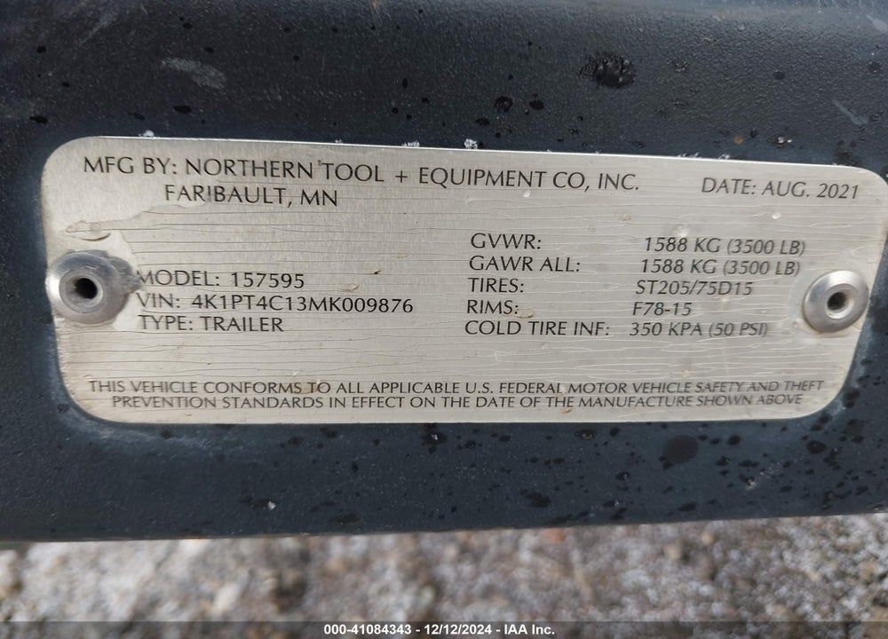 2021 NORSTAR TRAILERS OTHER VIN: 4K1PT4C13MK009876