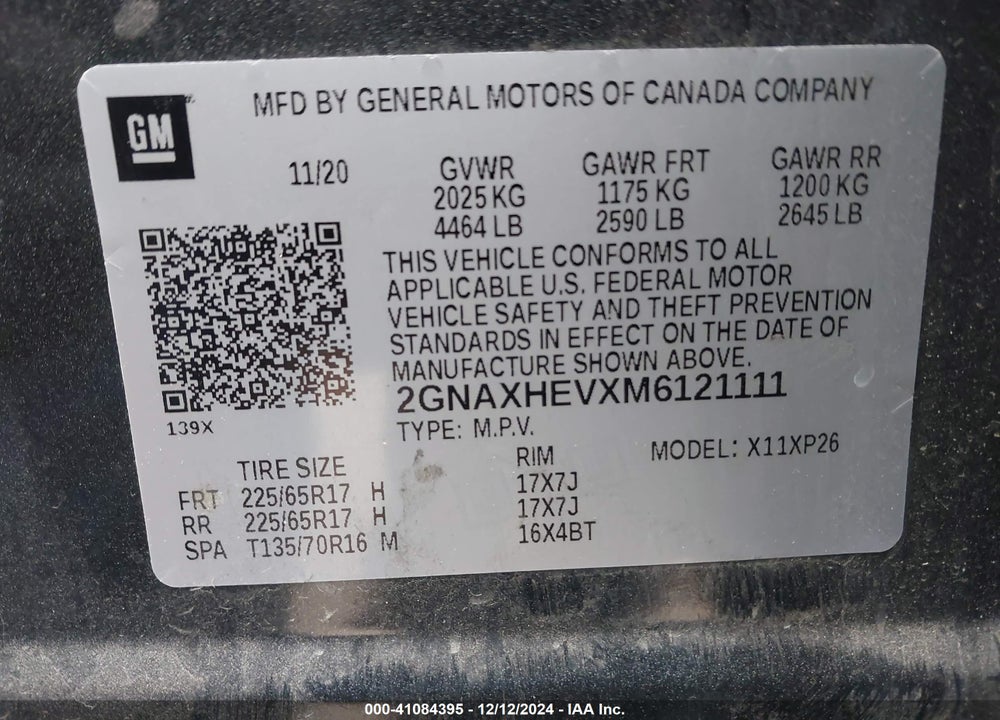 2021 CHEVROLET EQUINOX FWD LS VIN: 2GNAXHEVXM6121111