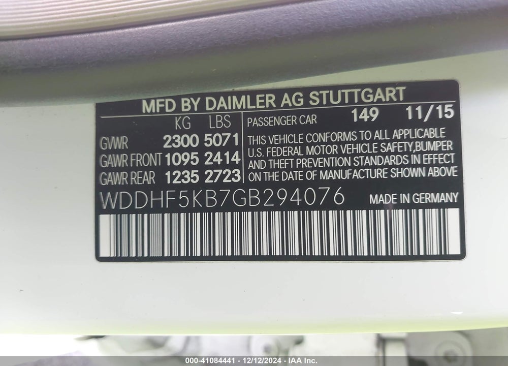 2016 MERCEDES-BENZ E 350 VIN: WDDHF5KB7GB294076